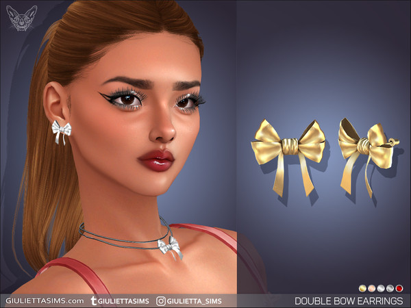 Sims 4 — Double Bow Stud Earrings by feyona — Double Bow Stud Earrings come with 5 swatches.