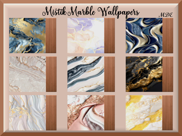 Sims 4 — Mistik Marble Wallpapers by MDE — A luxury look for your walls: Big Design Wood Paneled Embossed Marble