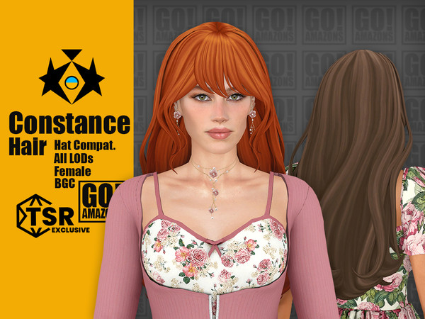 Sims 4 — Constance Hair by GoAmazons — Loose wavy long hair with bangs.