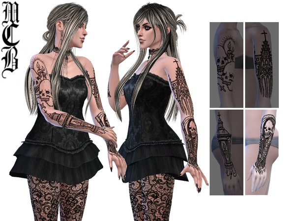Sims 4 — Gothic Grim Reaper Lower Arm Tattoo (Left) by MaruChanBe2 — Gothic inspired tattoos for your cuties.