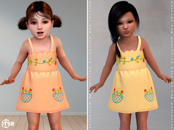 Sims 4 — Toddler embroidered floral sundress by Garfiel — A cheerful toddler sundress featuring scalloped edges and