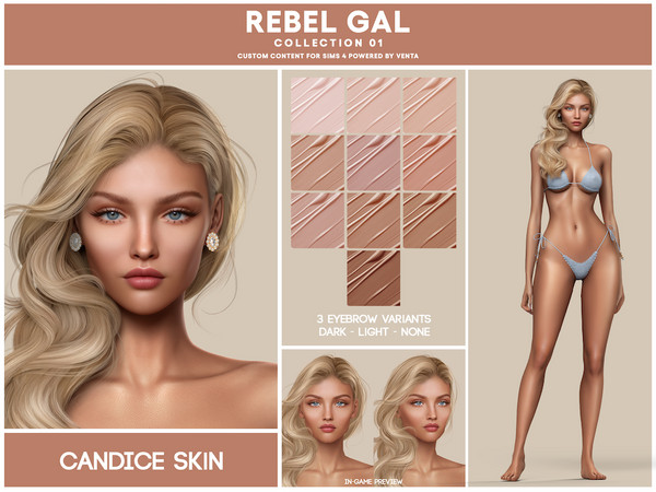 Sims 4 — Rebel Gal - Candice Skin by VentaStudio — 30 Swatches