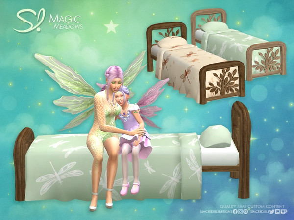 Sims 4 — Magic Meadows Single Bed by SIMcredible! — Welcome to the Magical Meadow Kids Bedroom, where nature meets