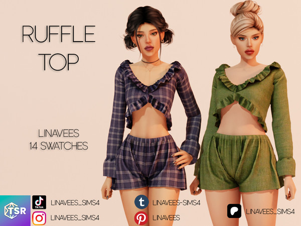 Sims 4 — SUNNY - PJ SET (RUFFLE TOP) by linavees — New Mesh