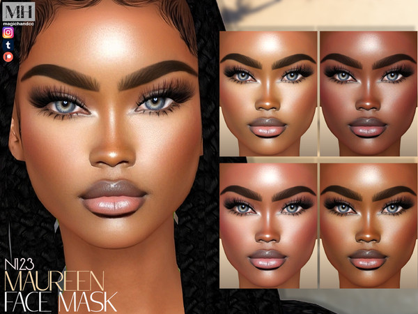 Sims 4 — Maureen Face Mask N123 by MagicHand — Dark-toned face in 6 skin color variations - HQ Compatible.