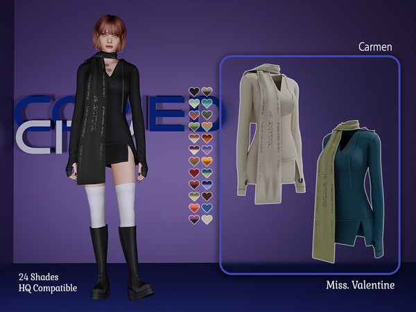 Sims 4 — Carmen Dress by MissValentine142 — Short dress with slit and scarf