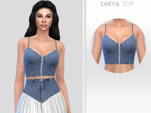 Sims 4 — Sarya Top by Puresim — Denim Top for female sims