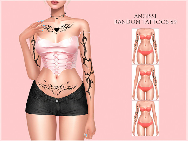 Sims 4 — Random tattoos 89 by ANGISSI — PREVIEWS MADE USING HQ MOD 3 options (both sides, separately right and left)