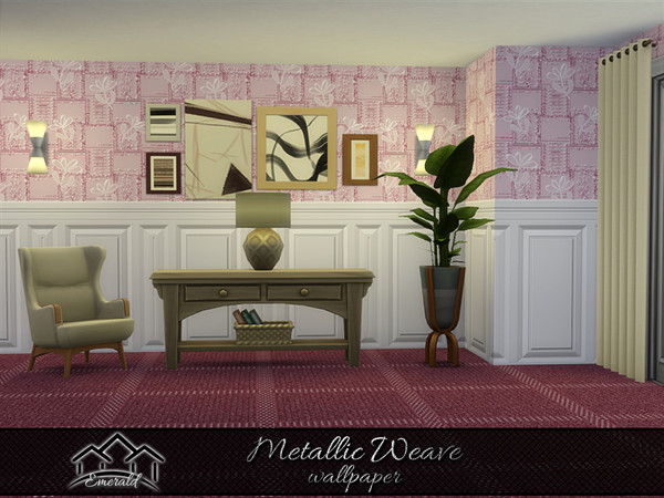 Sims 4 — Metallic Weave Wallpaper 1 by Emerald — Enhance your home with stylish and cozy wallpaper.
