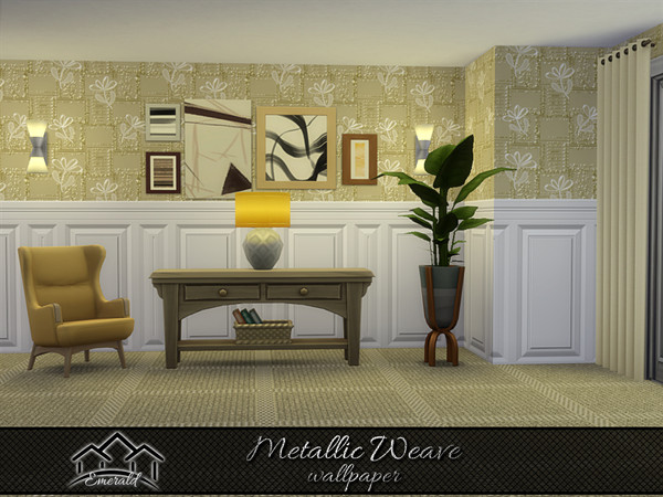 Sims 4 — Metallic Weave Wallpaper 2 by Emerald — Enhance your home with stylish and cozy wallpaper.