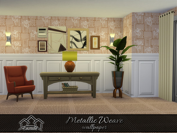 Sims 4 — Metallic Weave Wallpaper 3 by Emerald — Enhance your home with stylish and cozy wallpaper.