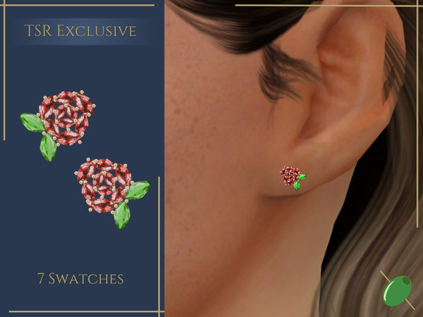 Sims 4 — Briar Earrings by Pitted0live — Rose shaped gemstone stud earrings Custom catalog image