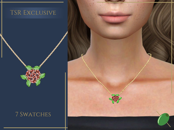 Sims 4 — Briar Necklace by Pitted0live — Chain necklace with a gemstone rose pendant Custom catalog image
