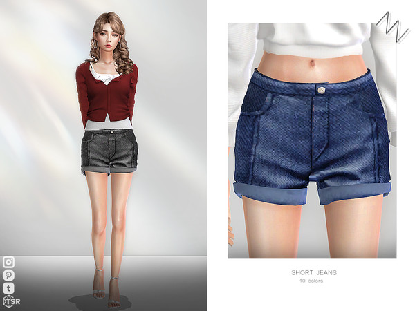 Sims 4 — SHORT JEANS by ZNsims — loose, jeans, shorts, casual, metal buckles