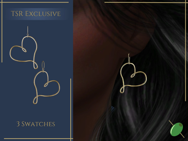 Sims 4 — Quinn Earrings by Pitted0live — Metal heart shaped wire earrings Custom catalog image