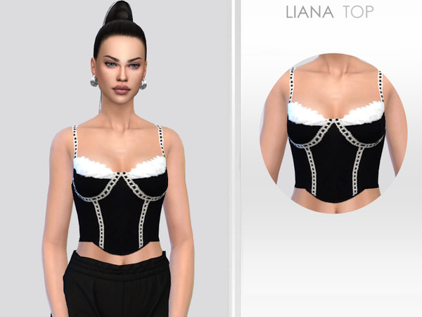 Sims 4 — Liana Top by Puresim — Black and white top for female sims