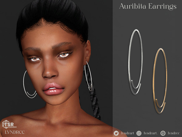 Sims 4 — Auribita Earrings by LVNDRCC — Spiral hoops in geometric and minimalist style, in satin gold and silver finish.