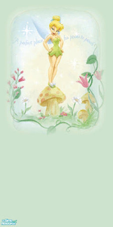 Sims 2 — NK Tinkerbell Nursery - Green - Wall by MoMama — Tinkerbell perches atop a mushroom in this vignette on pale