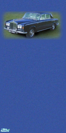 Sims 2 — NK Vehicle Walls - Rolls Royce by MoMama — A blue Rolls Royce in a field of grass atop a blue wallpaper.