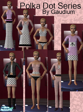 Sims 2 — Polka-Dot Teen Series by gaudium — Set that includes 8 clothing pieces for 7 outfits in a polka-dot style, all