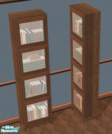 Sims 2 — NK Mallory Cadet Blue LR - Bookcase by MoMama — A tall skinny bookcase in a rich dark teak. Glass-enclosed to