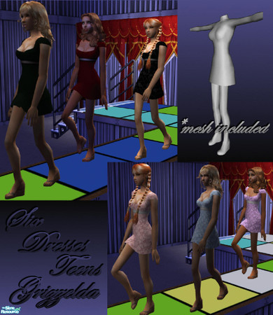 Sims 2 — Six Dresses for Teens by Grizzelda — Here are six cute mini dresses and a mesh for teens. 3 are light and