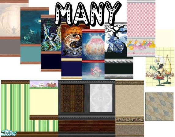 Sims 2 — Many by Lorah — This is a variety of walls in many styles and colors. 1 tile in blue and brown diagonal