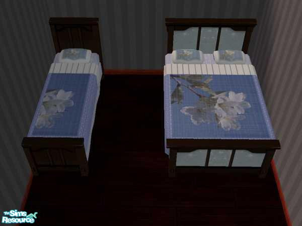 Sims 2 — Blue Flowers Double Bed by aalyara — Inspired by a picture, this set involves various blue textures and white