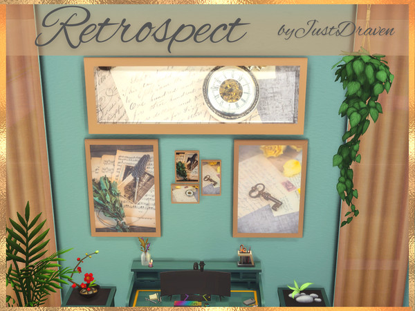 Sims 4 — Patreon Retrospect - Paintings by Draven298 — A collection of cozy, writer's vibe, paintings in neutral colors -