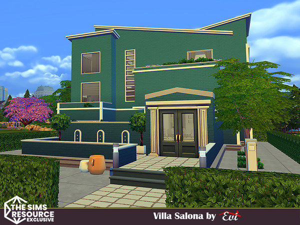 Sims 4 — Villa Salona by evi — A three floor comfortable villa with a pool. Three bedrooms and three bathrooms