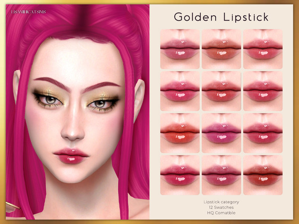 Sims 4 — Golden Lipstick by Lisaminicatsims — -Lipstick category -HQ comatble -12 swatches