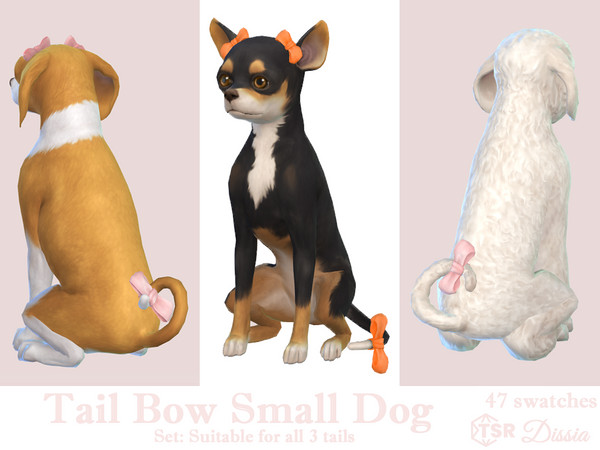 Sims 4 — Tail Bow v1 (Straight Tail) by Dissia — Cute little bow for your small dog tail