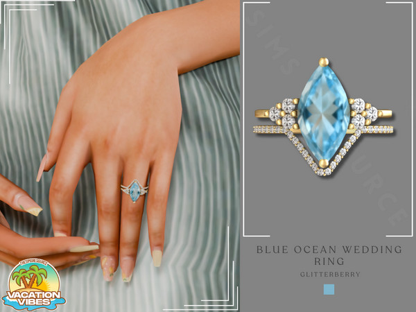 Sims 4 — Vacation Vibes- Ocean Blue Wedding Ring by Glitterberryfly — A blue stone engagement ring with diamond and gold