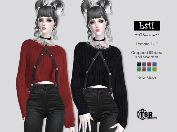 Sims 4 — ESTI - Sweater Top by Helsoseira — Style - Cropped ribbed knit sweater with eyelets Name - ESTI