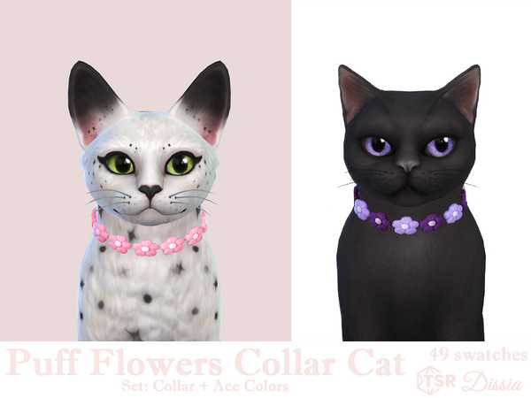 Sims 4 — Puff Flowers Collar by Dissia — Cute crochet puff flower collar for cat