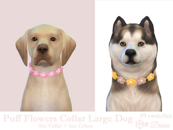 Sims 4 — Puff Flowers Collar by Dissia — Cute crochet puff flower collar for large dog