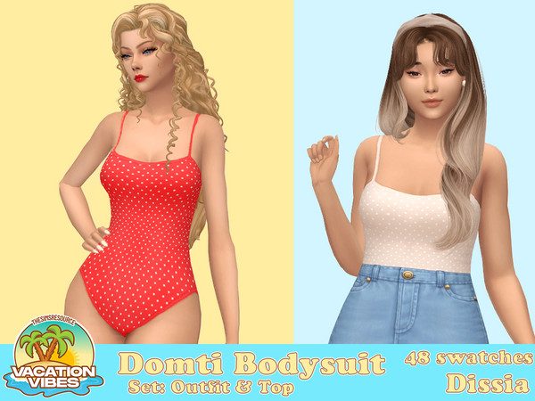 Sims 4 — Domti Bodysuit (Top) by Dissia — Polka dot bodysuit in top and outfit swimwear versions