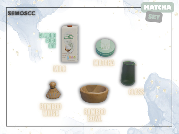 Sims 4 — [SCC] Matcha Set -Glass by semoscc — Matcha latte set with equipment
