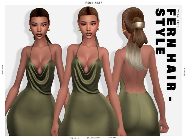 Sims 4 — Fern Hairstyle by Leah_Lillith — There is optional recolor (color wheel) which can be found in the FACE PAINT