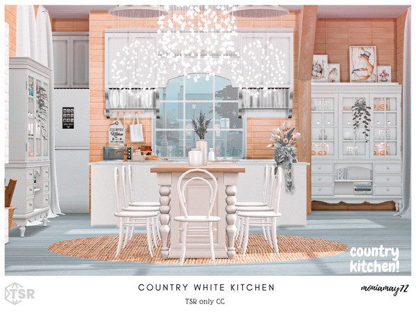 Sims 4 — Country White Kitchen by Moniamay72 — A beautiful white country kitchen in light wooden colors.