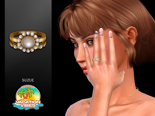 Sims 4 — Vacation Vibes - Pearl Ring by Suzue — New Mesh (Suzue)