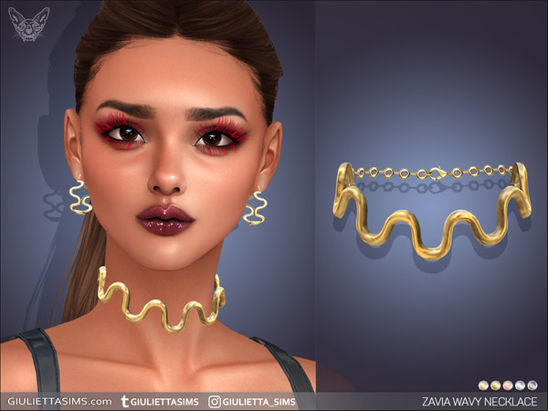 Sims 4 — Zavia Wavy Choker by feyona — Zavia Wavy Choker comes with 5 swatches.