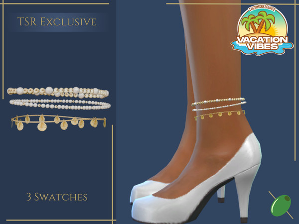 Sims 4 — Beachy Anklet by Pitted0live — Vacation ready layered anklet with pearls and gold shells Custom catalog image