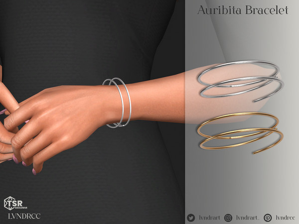 Sims 4 — Auribita Bracelet by LVNDRCC — Bracelet set with classic round and spiral bracelet, in shiny gold and silver.