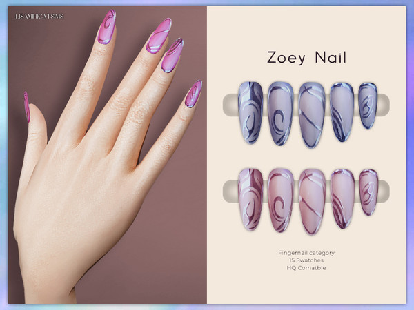 Sims 4 — Zoey Nail by VELYSEA — -Fingernail category -HQ comatble -15 swatches