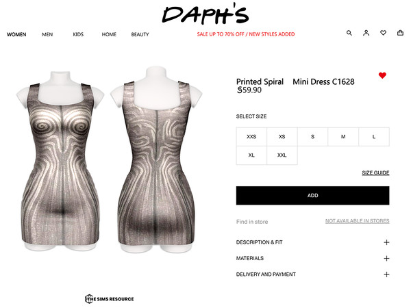 Sims 4 — Printed Spiral Mini Dress C1628 by Daph's — 5 Swatches