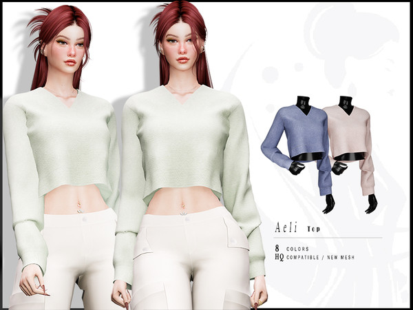 Sims 4 — Aeli Top by _ironik_ — -8 Colors