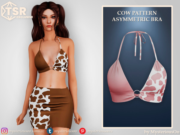 Sims 4 — Cow pattern asymmetric bra by MysteriousOo — Cow pattern asymmetric bra in 6 colors