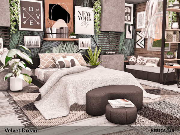 Sims 4 — Velvet Dream by Nessca — Velvet Dream is a stylish, modern bedroom with lots of space for rest and relaxation.