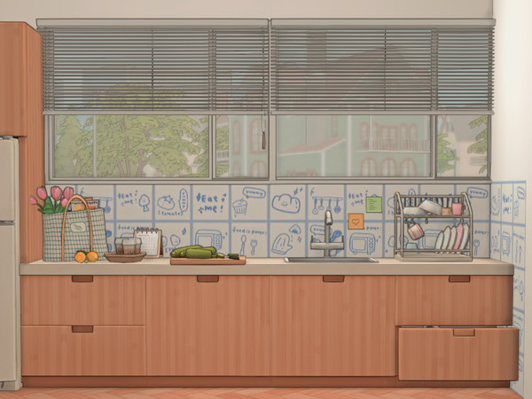 Sims 4 — Blue graffiti wall brick by nrdhs — 5color Blue graffiti wall brick